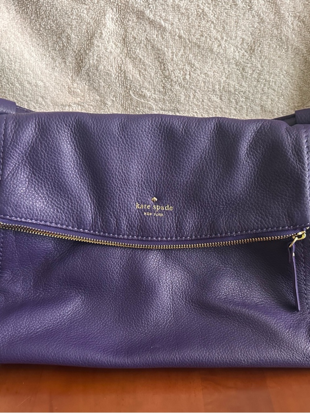 kate spade Purple Leather Fold-Over Shoulder Bag with Gold Zip